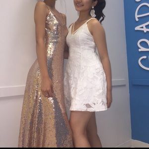 Rose gold sequence backless gown